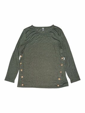 Women’s Button-Side Long Sleeve Top - Olive Green - Size XL